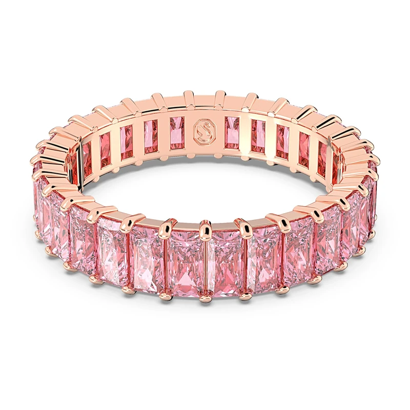 Swarovski Matrix ring, Baguette cut, Pink, Rose gold-tone plated, 60