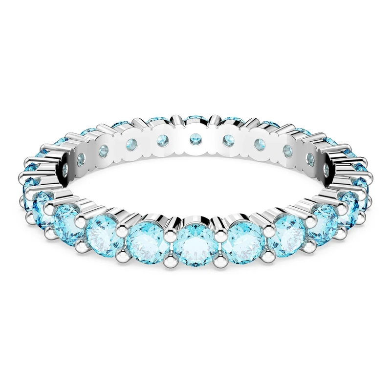 Swarovski Matrix ring, Round cut, Blue, Rhodium plated, 50
