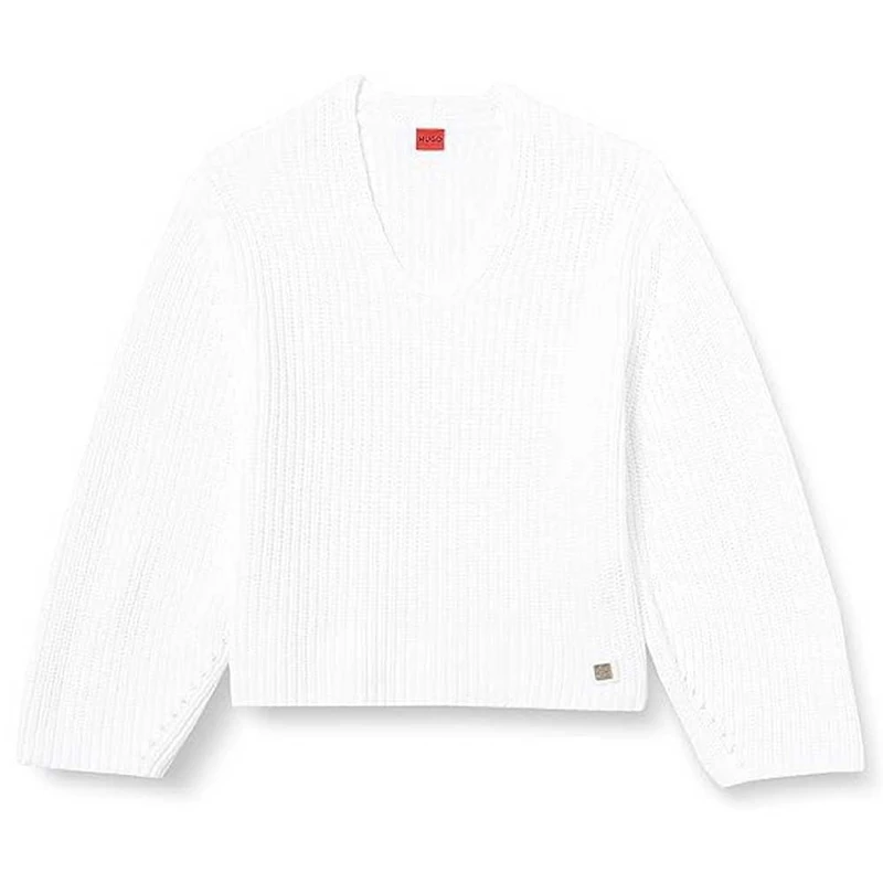 HUGO Women's White Knitted Sweater, White, L