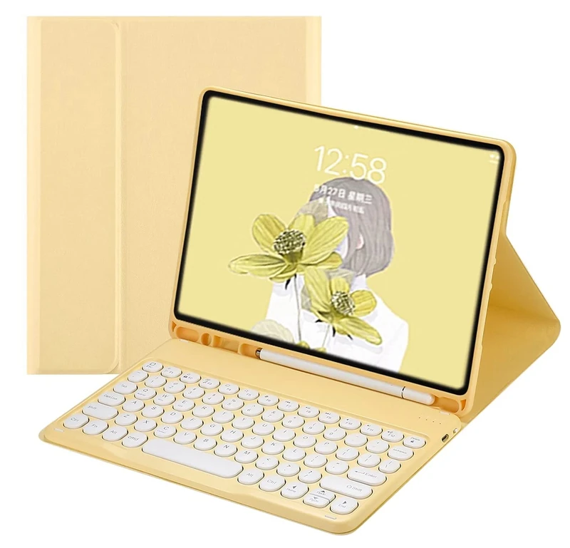 Disonbeir Keyboard Case for iPad A16 2025 (11th Gen,11")/ iPad 10th Generation 10.9" 2022 Case with Cute Round Key Color Keyboard Wireless Detachable BT Keyboard Cover (Yellow)