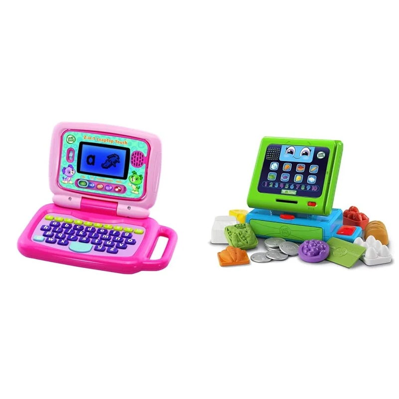 LeapFrog 2 in 1 LeapTop Touch Laptop, Pink, Learning Tablet & Count Along Till Educational Interactive Toy Shop With 20-Piece Pretend Play Set, Teaches Numbers, Counting And Colours