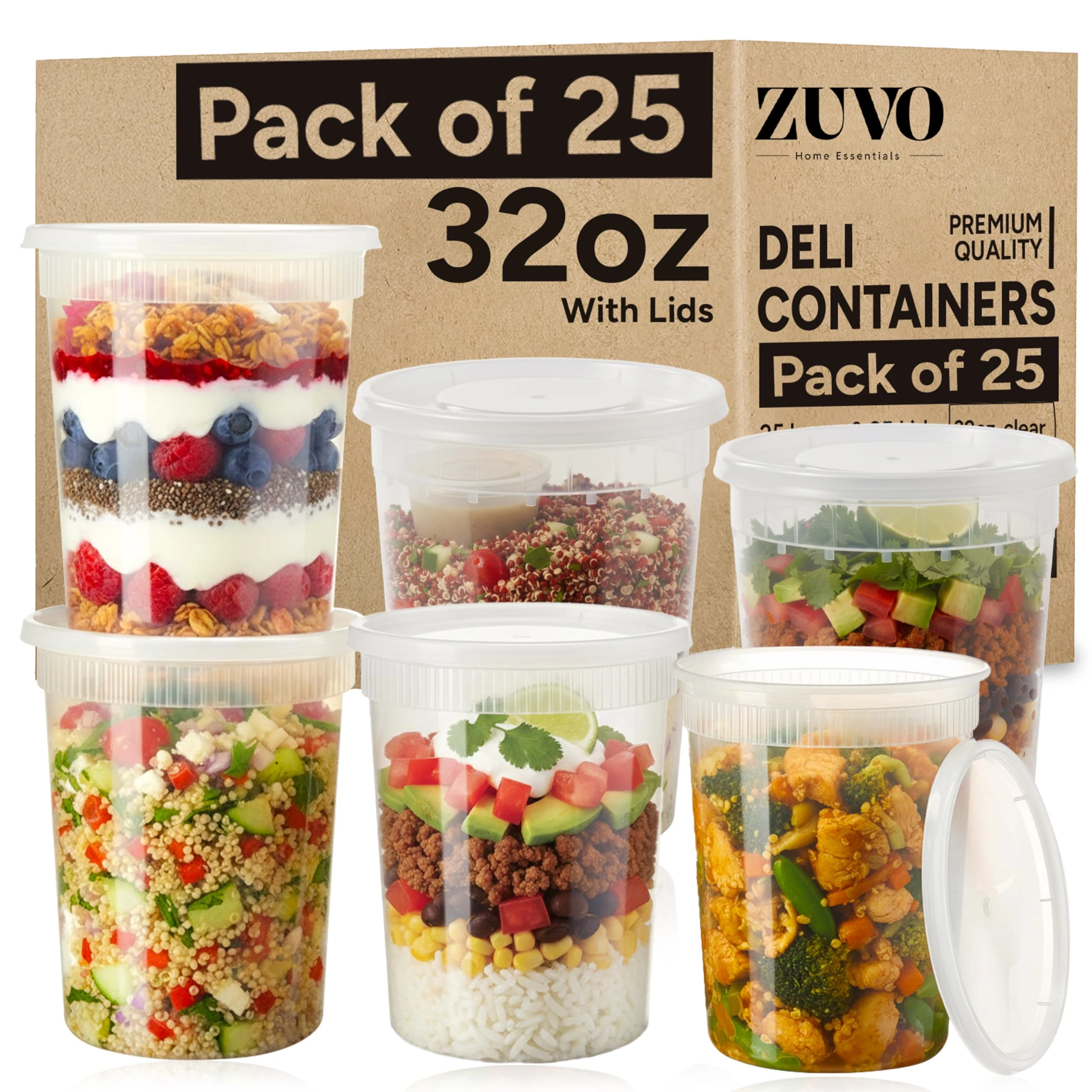 Zuvo 32oz Soup Containers with Leakproof Lids (25 Pack) – BPA-Free, Reusable Food Storage Containers for Meal Prep, Takeaway and Freezing