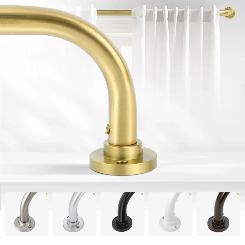 TANGWIN Gold Wrap Around Curtain Rods 66 to 120 Inch:Blackout Heavy duty Adjustable Window Curtain Rod for Bedroom,Industrial Darkening Curved French Metal Single Drapery Rods Easy Install,Brass Gold