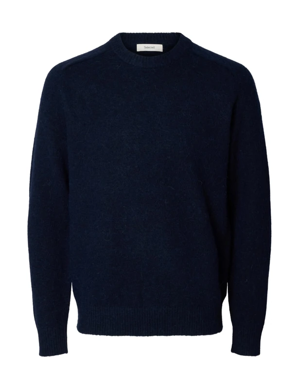 SELECTED HOMME Male Long Sleeve Knitted Jumper, Blue, XL