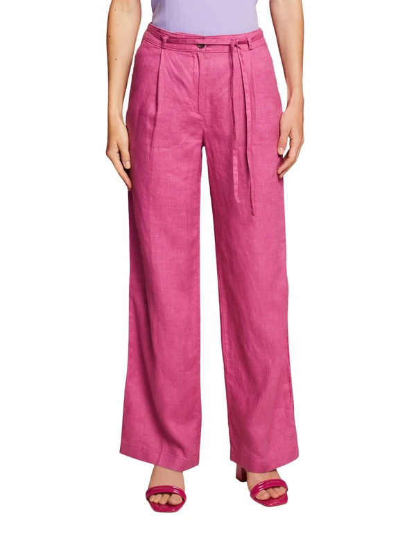 ESPRIT Linen Wide Leg Trousers, Violet, 32W x 32L - Image 1
