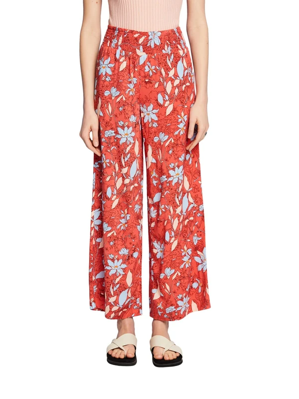 ESPRIT Patterned Pull-On Wide Leg Trousers, 873/Coral Orange 4, 8