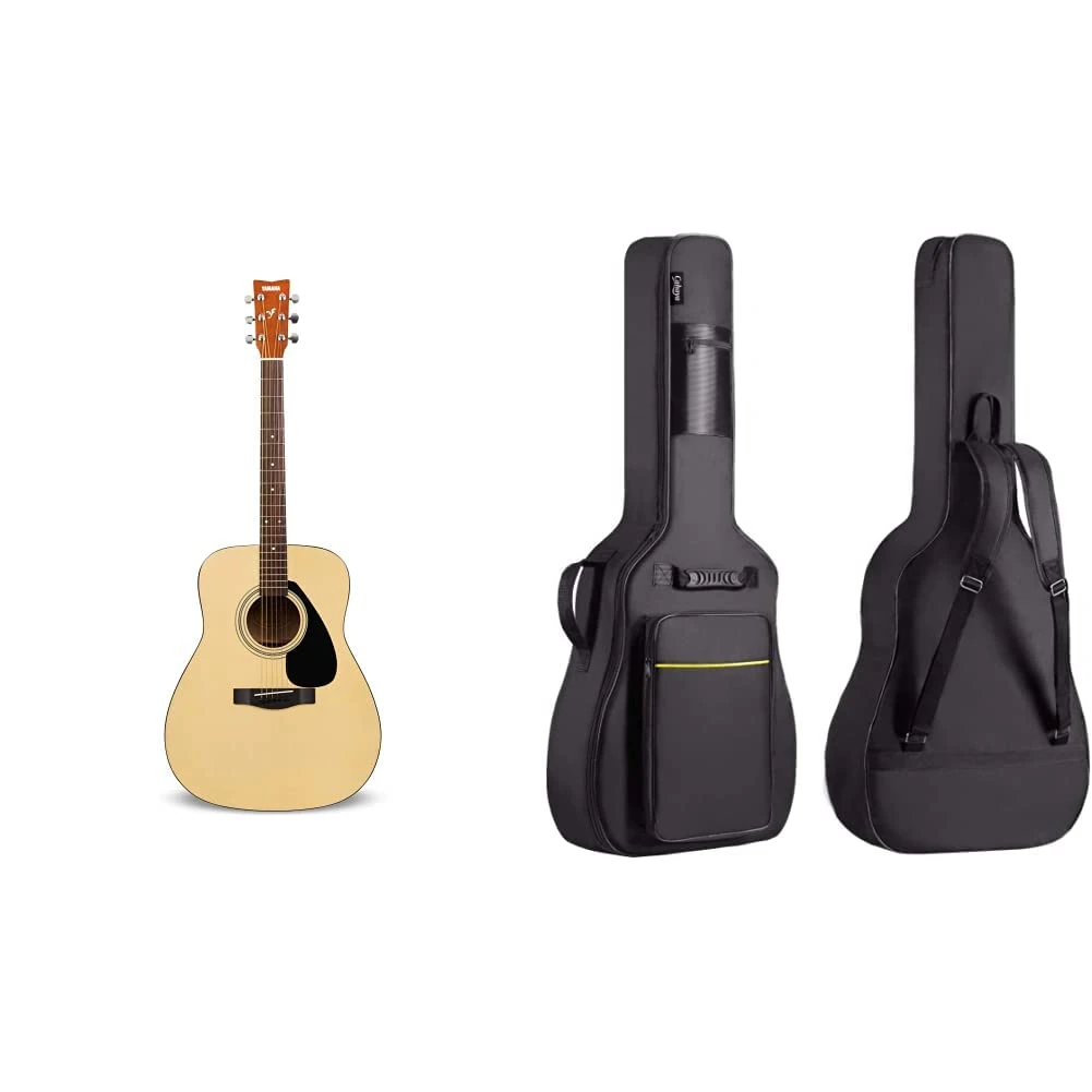 Yamaha F310 - Full Size Steel String Acoustic Guitar - Traditional Western Body - Natural & CAHAYA 40 41 Inch Acoustic Guitar Bag Waterproof Guitar Case Gig Bag 8MM Padding, CY0152