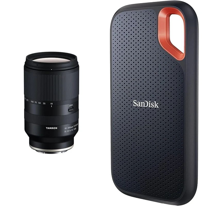 TAMRON - 18-300mm F/3.5-6.3 Di III-A VC VXD - Zoom lens for APS-C mirrorless Sony cameras & SanDisk 4TB Extreme portable external SSD, up to 1050 MB/s, read, 1,000MB/s write, USB-C