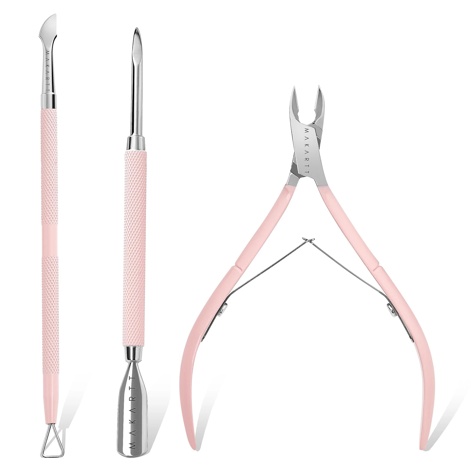 Makartt Cuticle Cutter with Pusher and Nipper - 3 Pcs Cuticle Remover Tool Set, Professional Stainless Steel Trimmer Clipper for Fingernails and Toenails Manicure Pedicure Tool