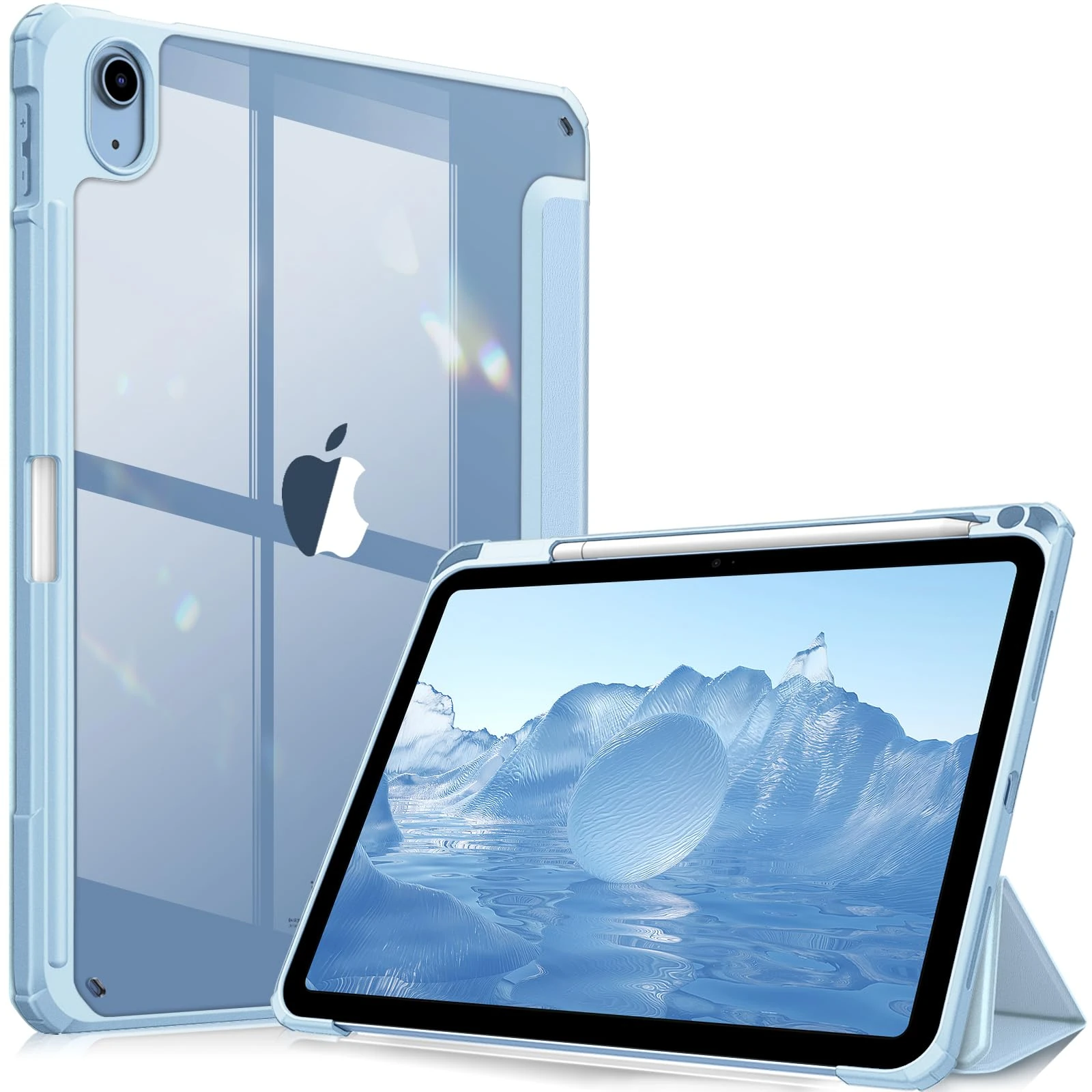 FINTIE Hybrid Case for iPad (A16) 11th Generation 11 Inch (2025), iPad 10th Generation 10.9 Inch (2022) - [Ultra Slim] Shockproof Clear Cover w/Built-in Pencil Holder, Auto Wake/Sleep, Sky Blue