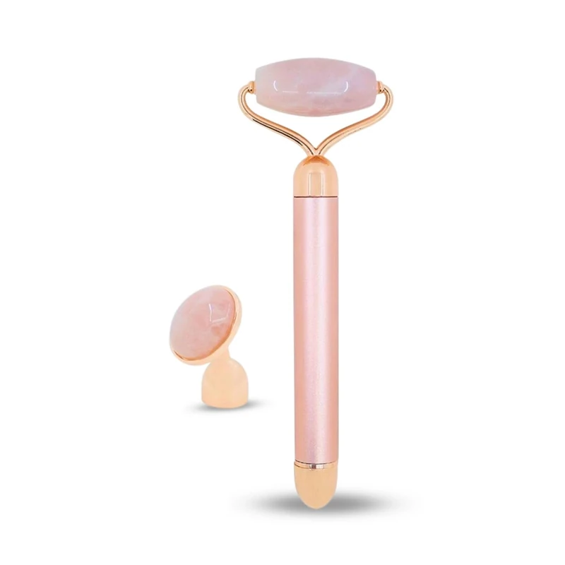 Sun & Sia Masseur Face Roller Stone Quartz Electric Pink - Roller in 100% Natural Pink Quartz - Integrated Vibration System for More Efficiency - Anti-Ageing - Stimulates Blood Circulation