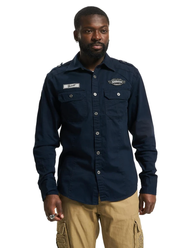 Brandit Luis Vintage Shirt Long Sleeve, Color: navy, Size: XL