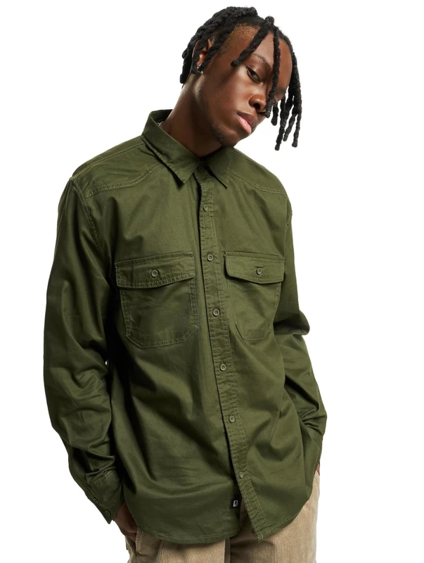 Brandit Flannel Shirt Long Sleeve, color: olive, size: 6XL