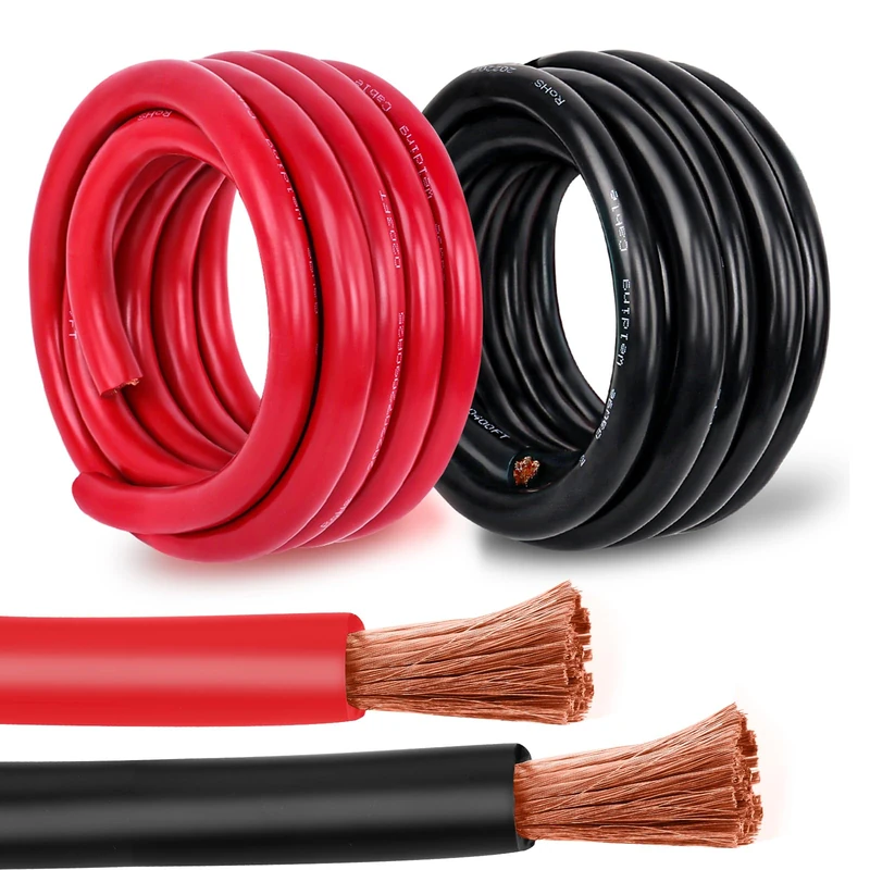 Kimbluth 2 Gauge Battery Cable Copper Wire, 5FT Red+5FT Black 2 AWG Welding Cable Standard USA OFC Wire for Automotive, Battery, Solar, Marine and Generator