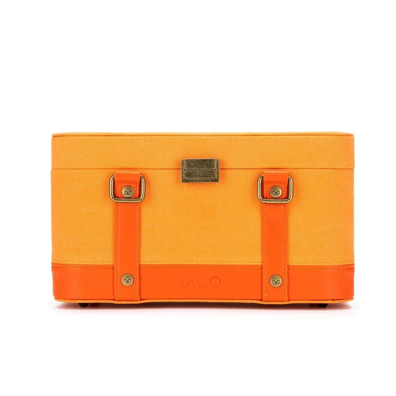 Della Q Everyday Train Case-for Knitting or Crochet Accessories, Wax-Coated Canvas, Orange, 30cm x 15cm x 12cm