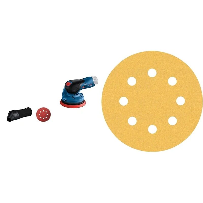 Bosch Professional GEX, Blue, 12V-125, Solo + 6 pc. Expert C470 Sandpaper Set (for Hardwood, Paint on Wood, Ø 125 mm, Grit 60/120/240, Accessories Random Orbital Sander)