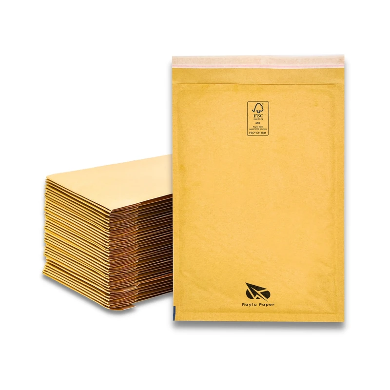 RAYLU PAPER Pack of 50 Kraft Bubble Padded Envelopes with Self-Seal Seal, Kraft Padded Envelopes for Mailing Brown 50 Units (220 x 330 mm)