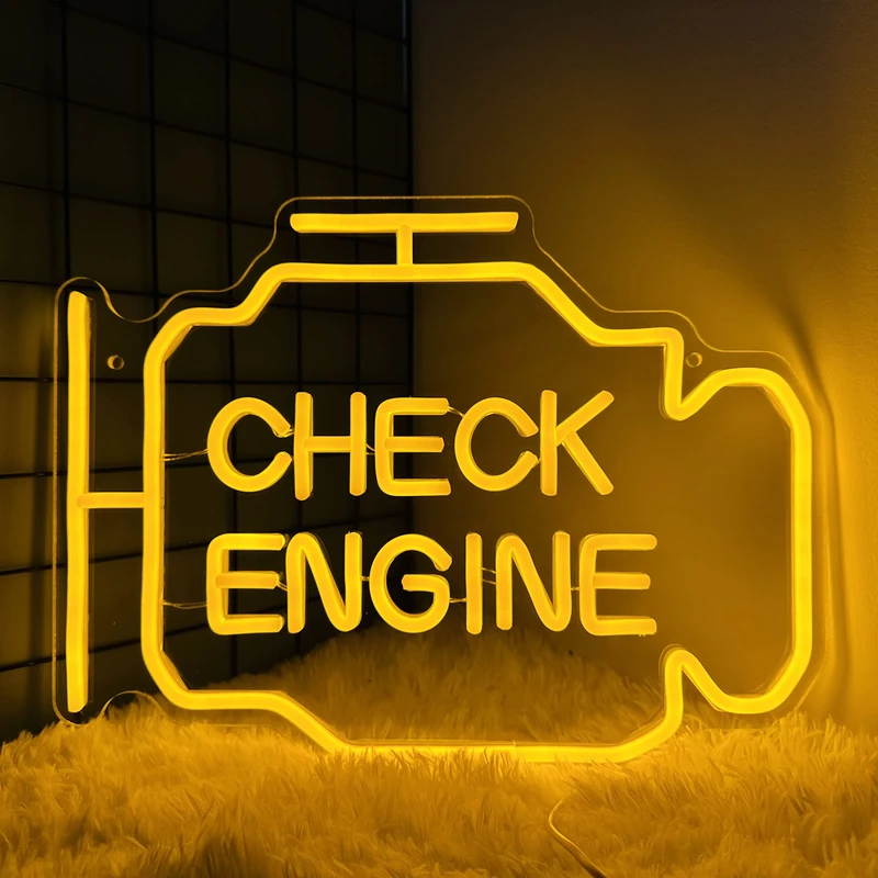 Check Engine Neon Sign,Garage Decor, LED Neon Signs for Wall Decor, Garage Car Custom Neon Signs for Auto Room Garage Repair Shop, Usb Powered Neon Sign Man Cave Store Signs(15.7x11.8in) (Yellow)