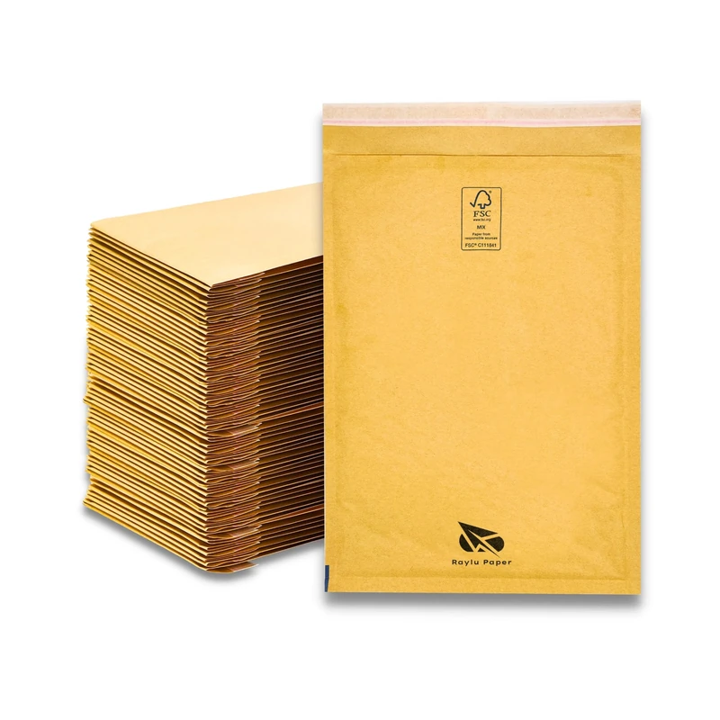 Raylu Paper® - Pack of 100 Padded Kraft Bubble Envelopes with Self-Adhesive Closure, Padded Kraft Envelopes for Shipping, Brown, 100 Units (180 x 260 mm)