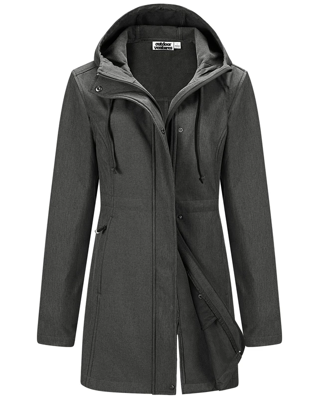 Outdoor Ventures Softshell Jacket Ladies Rain Jacket Functional Rain Coat Windbreaker Waterproof Hiking Jacket Breathable Outdoor Jacket with Hood for Spring Fall Winter Dark Grey 3XL