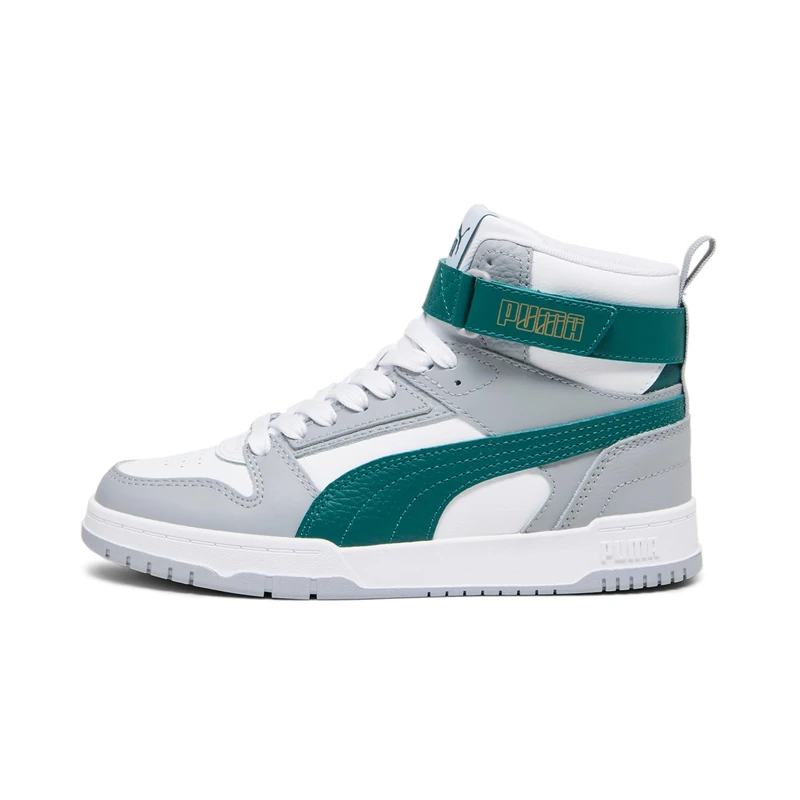 Puma Unisex Youth Rbd Game Jr Sneakers, Puma White-Malachite-Cool Mid Gray-Gold, 3.5 UK