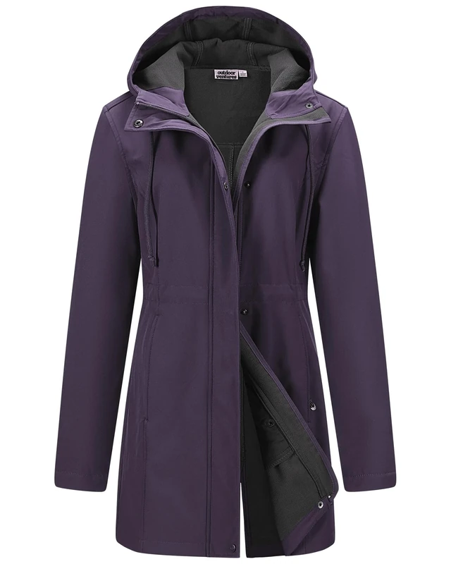 Outdoor Ventures Softshell Jacket Ladies Rain Jacket Functional Rain Coat Windbreaker Waterproof Hiking Jacket Breathable Outdoor Jacket with Hood for Spring Fall Winter Purple XS