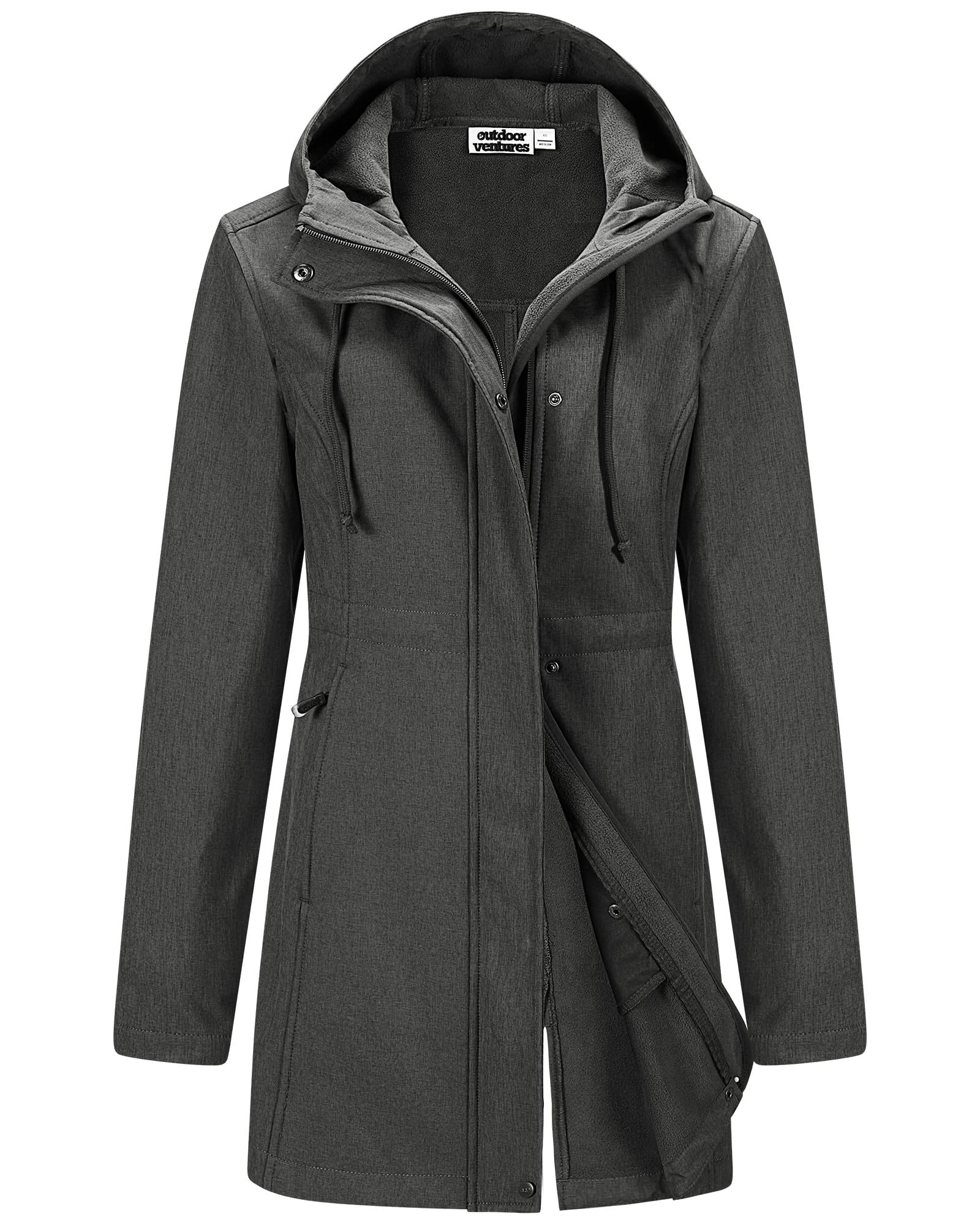 Outdoor Ventures Softshell Jacket Ladies Rain Jacket Functional Rain Coat Windbreaker Waterproof Hiking Jacket Breathable Outdoor Jacket with Hood for Spring Fall Winter Dark Grey XS
