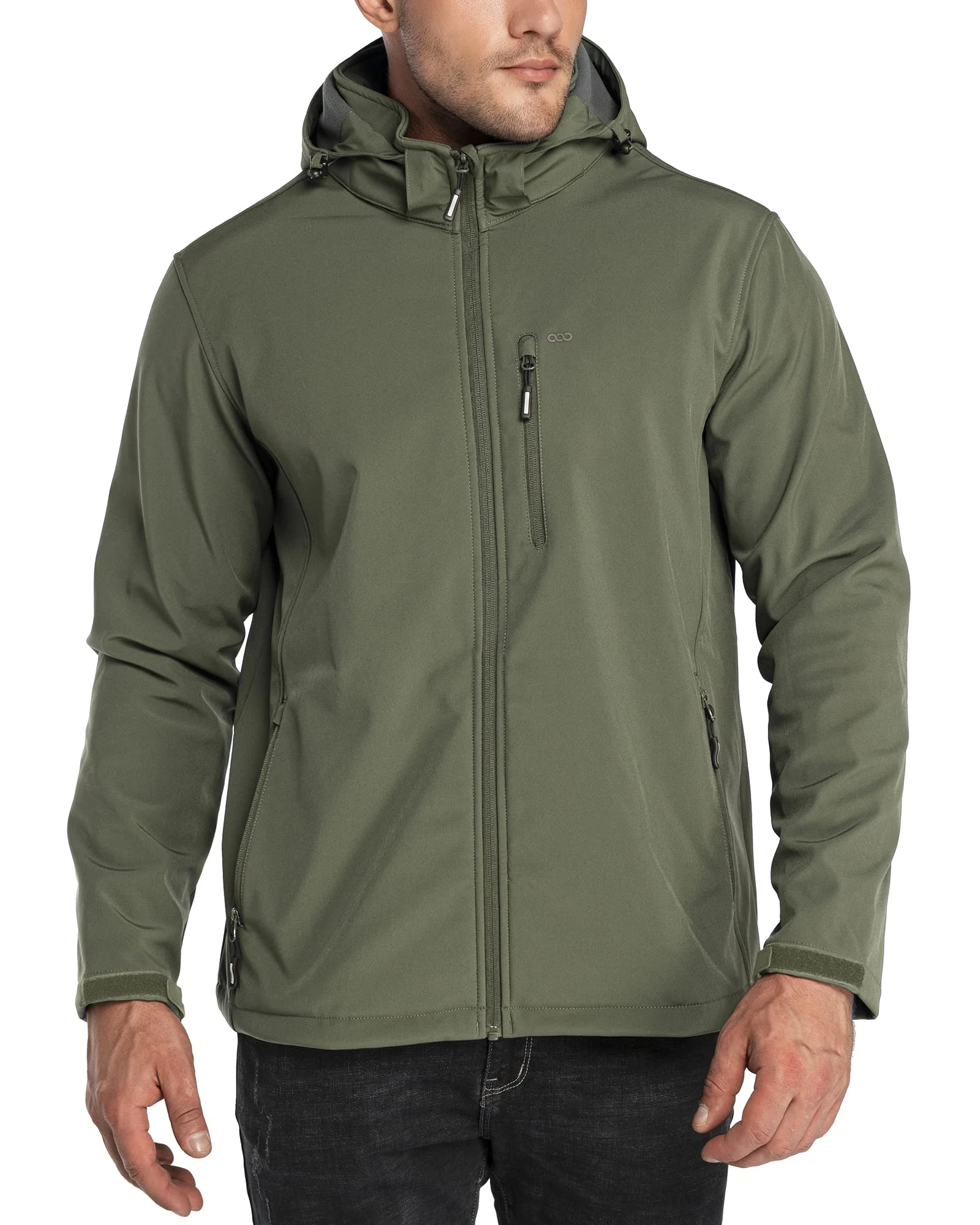 33,000ft Men's Softshell Waterproof Jackets Fleece Lining Outdoor Windproof Windbreaker Coats with Multi Pockets Removeable Hood Olive Green 3XL