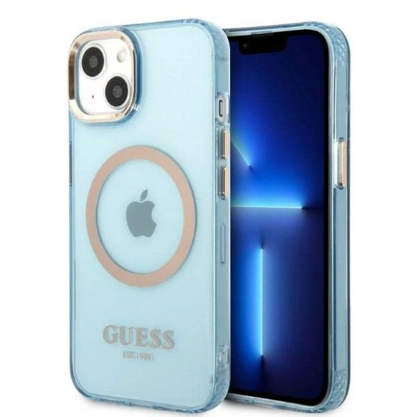CG MOBILE Guess GUHMP13MHTCMB Hard Case for iPhone 13 6.1 Inches Blue/Blue Gold Outline Translucent