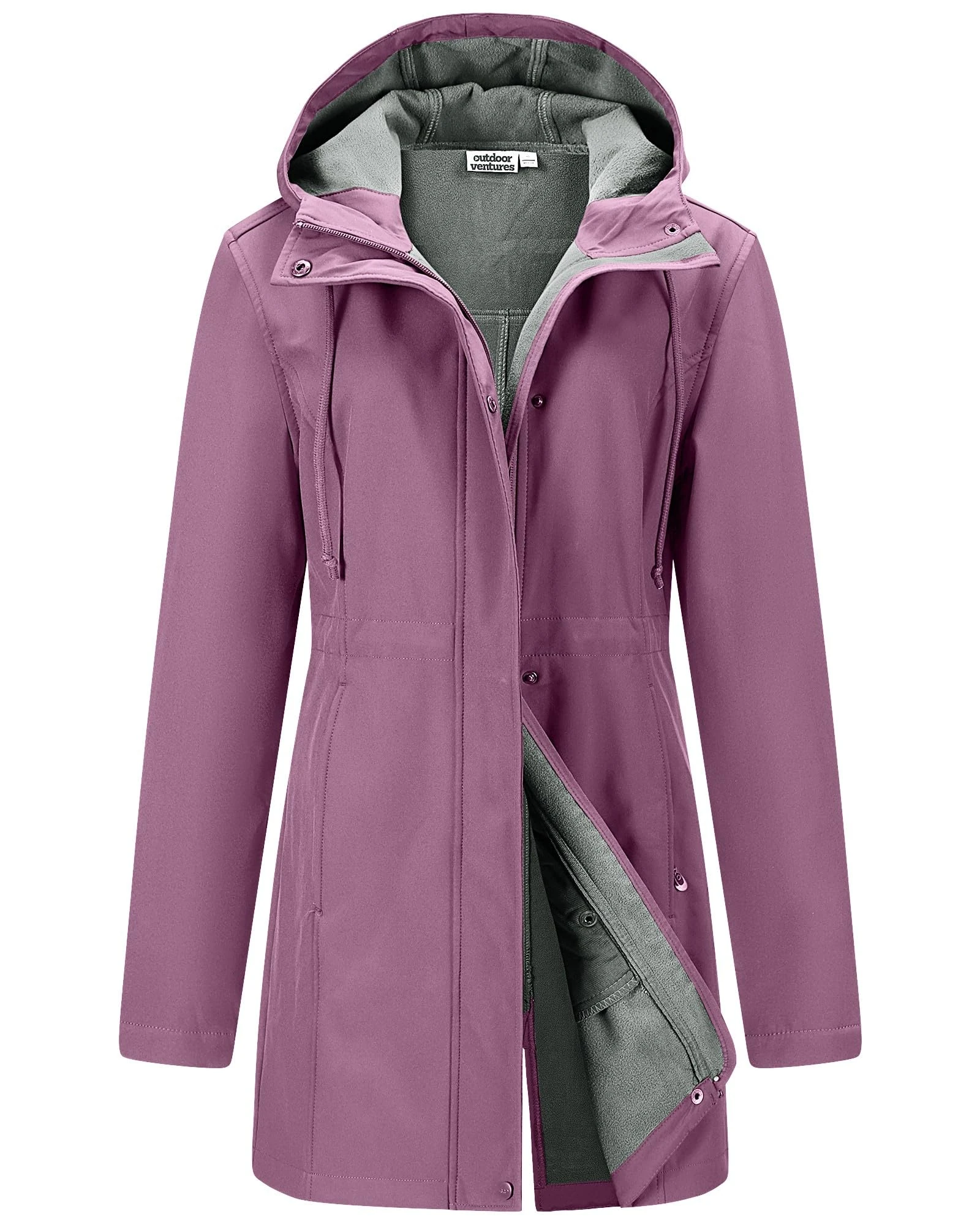 Outdoor Ventures Softshell Jacket Ladies Rain Jacket Functional Rain Coat Windbreaker Waterproof Hiking Jacket Breathable Outdoor Jacket with Hood for Spring Fall Winter Rose Pulple L