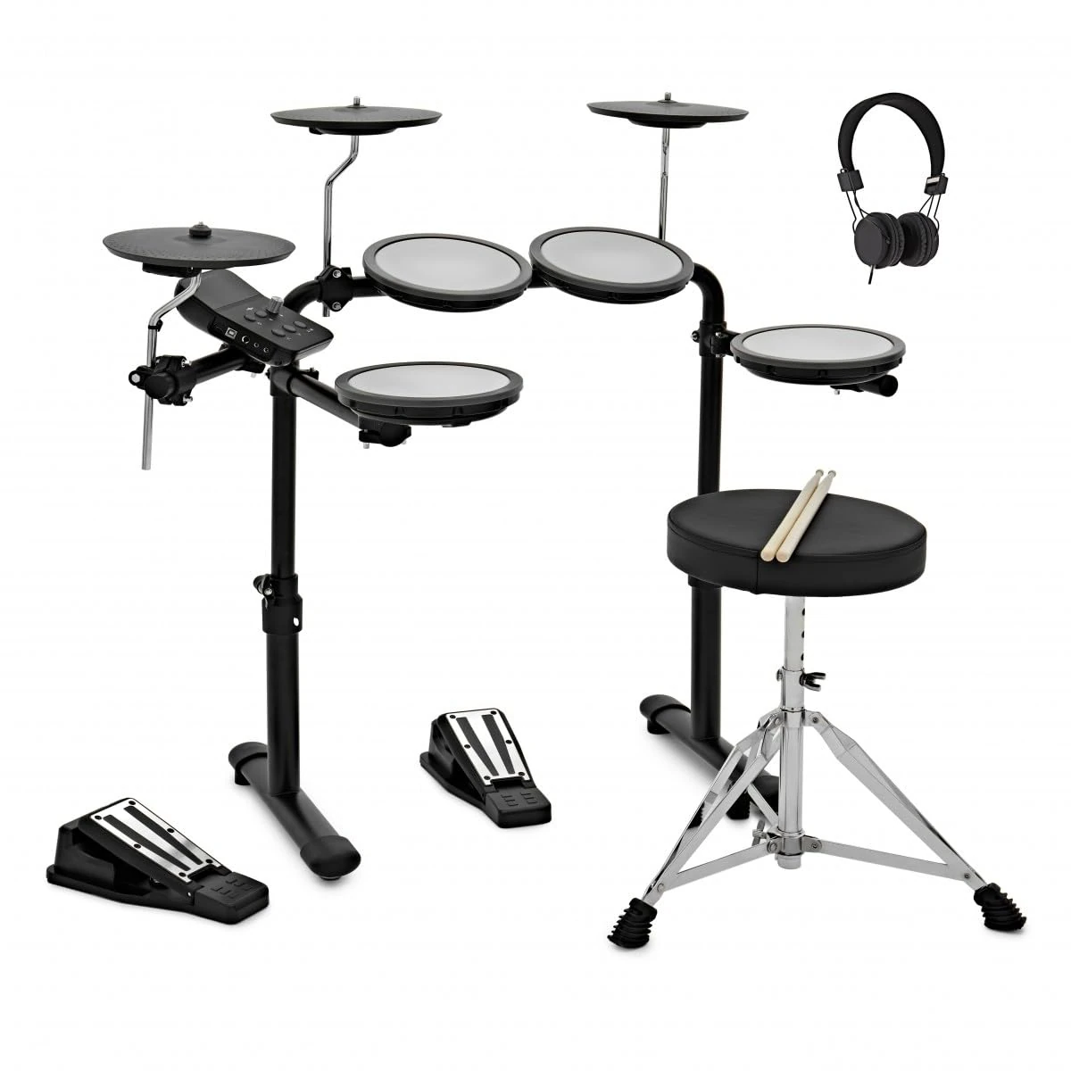 VISIONDRUM Compact Mesh Electronic Drum Set with Headphones and Stool for Kids & Adults, Black
