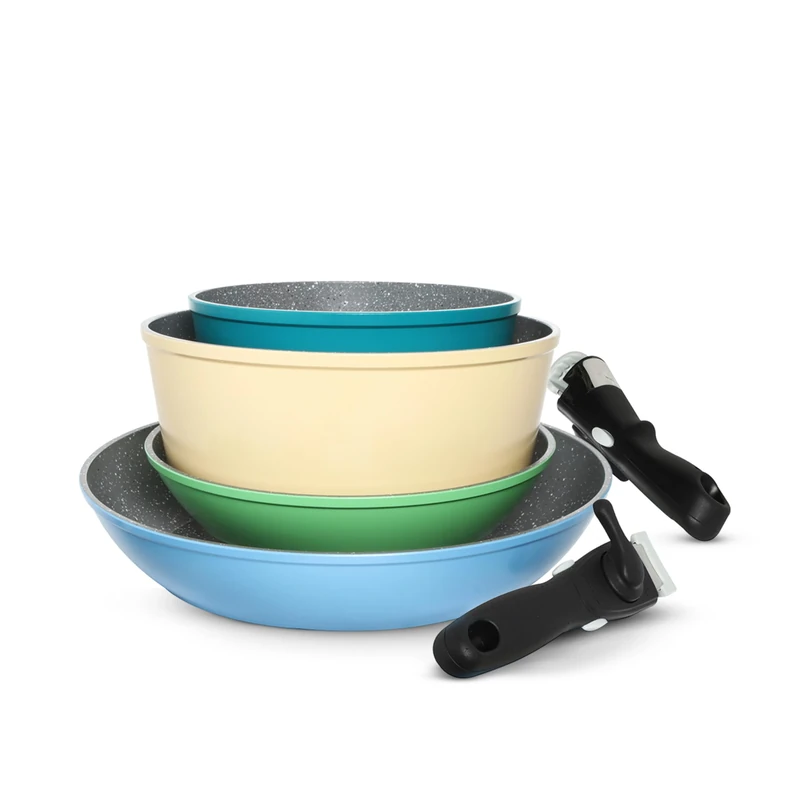 KASANOVA Young Induction Cookware Set with Detachable Handle, Non-Stick Cookware and Pan Set for Cookers, Induction and Oven, with 2 Pans, 2 Pots and 2 Detachable Handles