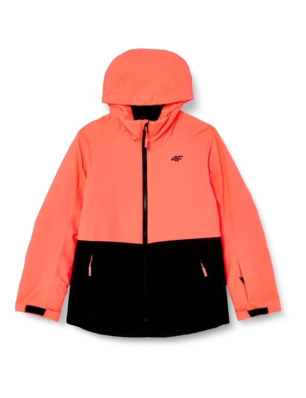 4F JUNIOR Girl's SKI Jacket JKUDN001 Technical, Neon Coral, 146 for Girls, NEON CORAL, 146 cm