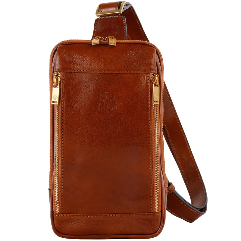 Time Resistance Leather Crossbody Bag - Black Sling Bag - Messenger for Men and Women - Handmade Shoulder Bag Backpack