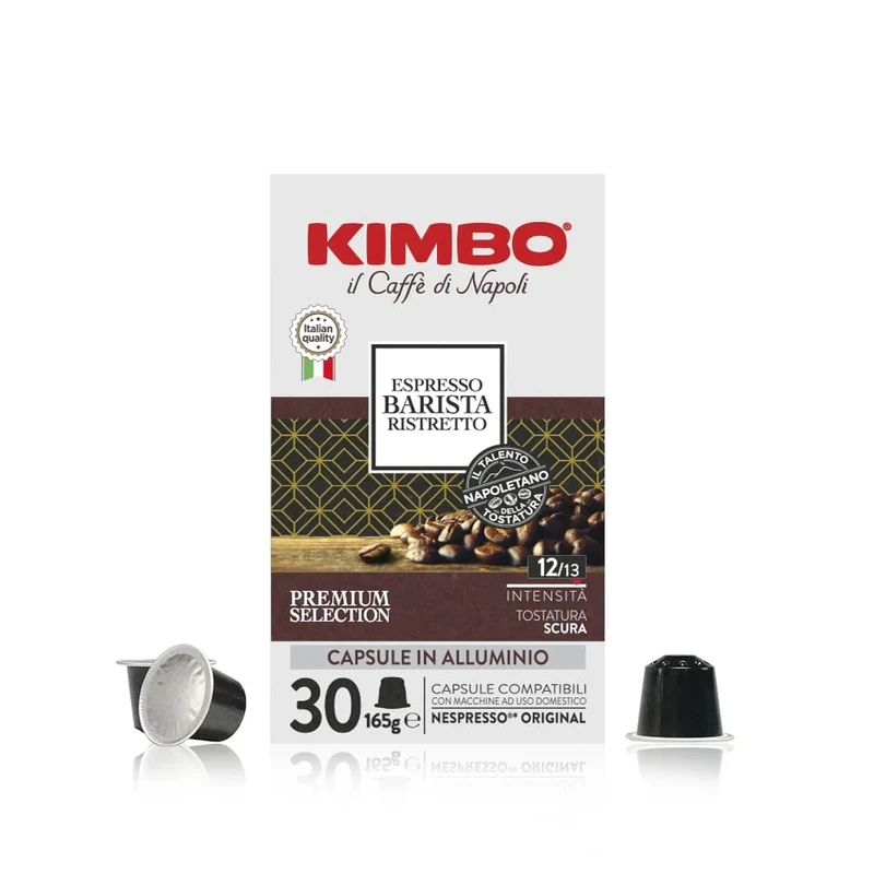 Kimbo Coffee Espresso Barista Ristretto (1 x 30) | Nespresso Coffee Machine Compatible | 30 Aluminium Capsules, Dark Roast | Italian Coffee Pods