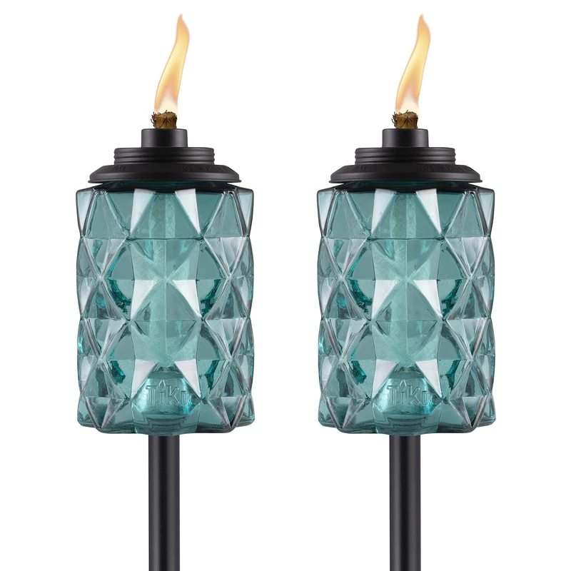 TIKI Brand 2-Pack Topaz Blue Glass Easy Install Torch, Outdoor Decorative Lighting for Lawn Patio Backyard, 65 Inch, Blue, 1122125