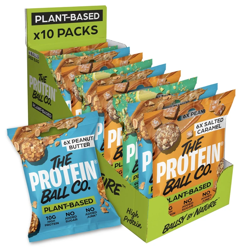 The Protein Ball Co Plant Protein Bundle Protein Balls - Healthy Snacks Variety Box, Gluten-Free - No Added Sugar, Box of 10 Bags - Image 1