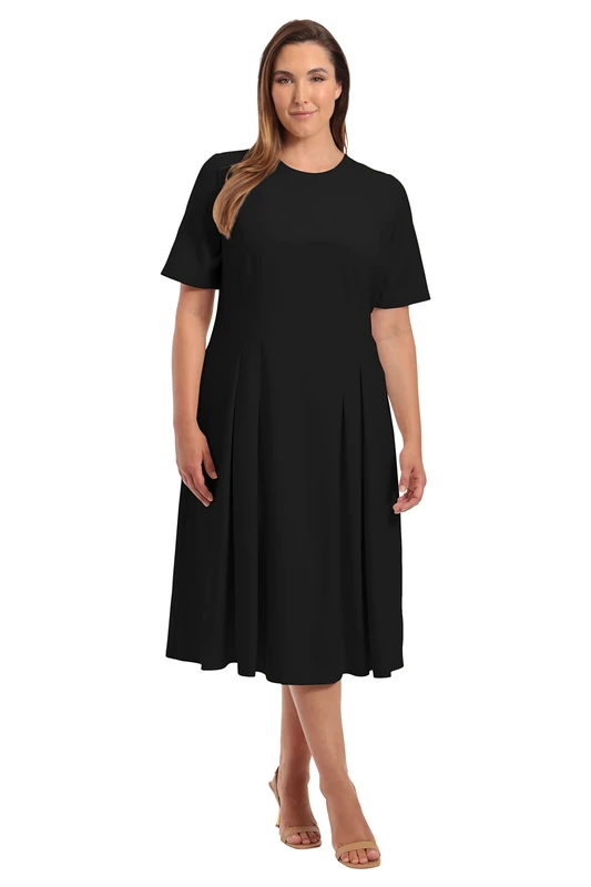 Maggy London Women's Scuba Crepe Pleat Tuck Waist Dress, Black, 22 Plus