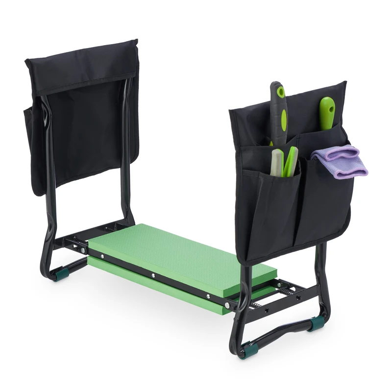 Relaxdays Gardening Kneeler and Folding Stool - Black-Green