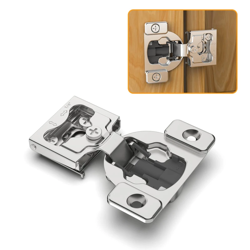 Chibery 30 Pack 1/4" Small Overlay 4D Concealed Hinges for Face Frame Door, Soft Close On/Off Switch, Self Closing, 105° Open Angle Concealed Stainless Steel Hinges for Framed Cabinet, Satin Nickel