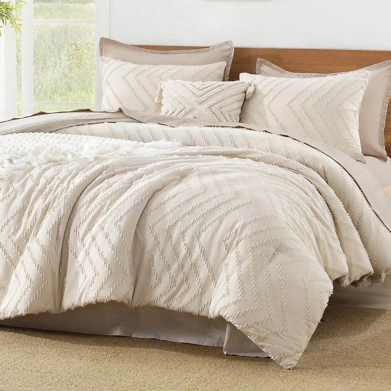 Litanika Full Size Comforter Sets Beige, Lightweight Fluffy Bedding Comforter Sets for Bed, 3 Pieces Cream Bed Set Gift Choice (79x90Inches, 1 Comforter and 2 Pillow Shams) - Image 1