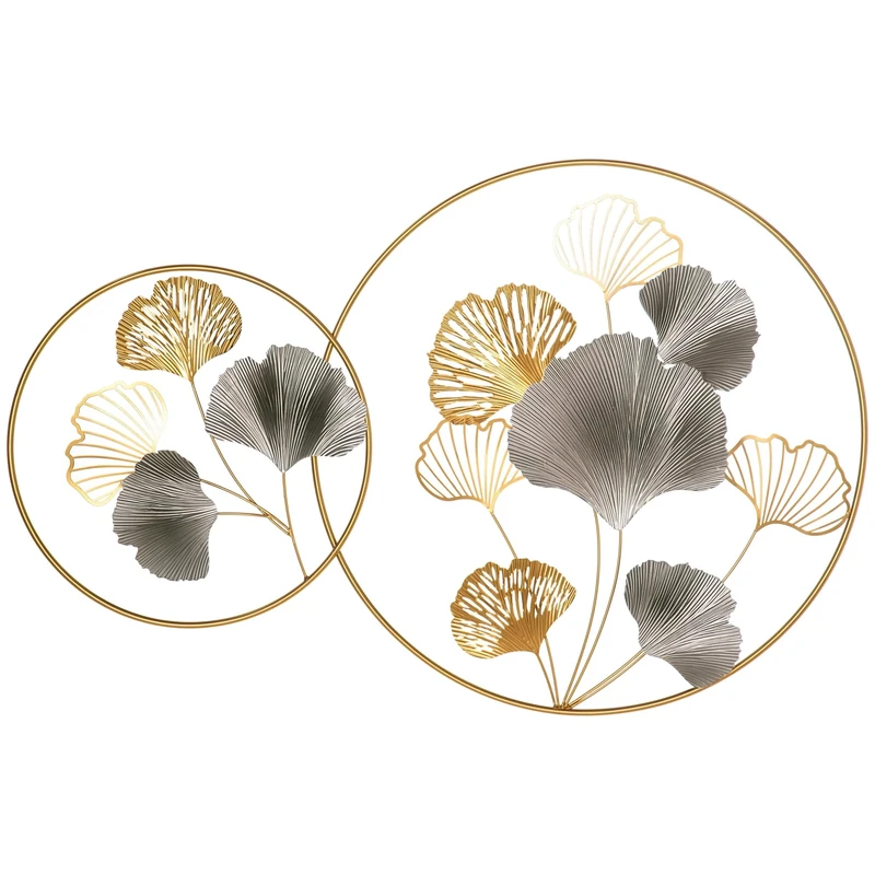 HOMCOM 3D Metal Wall Art Modern Ginkgo Leaves Hanging Wall Sculptures Home Decor for Living Room Bedroom Dining Room, Gold