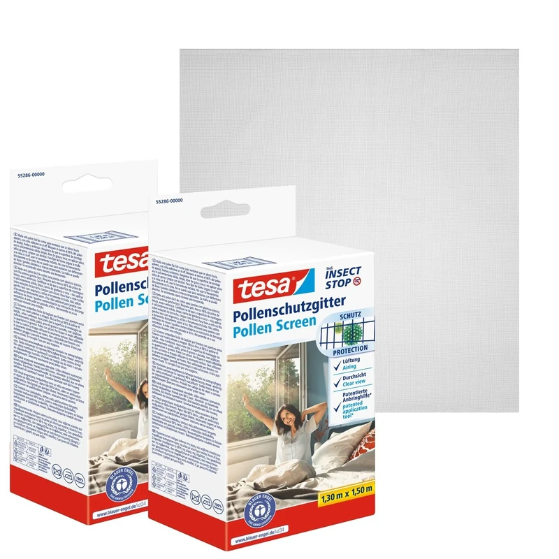 tesa Pollen Screen – Cut-to-Size, Transparent Pollen Protection to Reduce Allergies - 2-Pack – for Inward Opening Windows – incl. Self-Adhesive Tape – Anthracite – 130 cm x 150 cm
