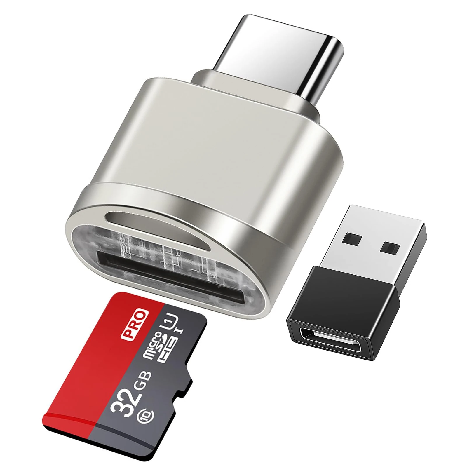 Leizhan Micro SD Card Reader, Type-C to TF/Micro SD Card with Type-C to USB Adapter OTG USB 3.0 for for Window MacBook OS X Android