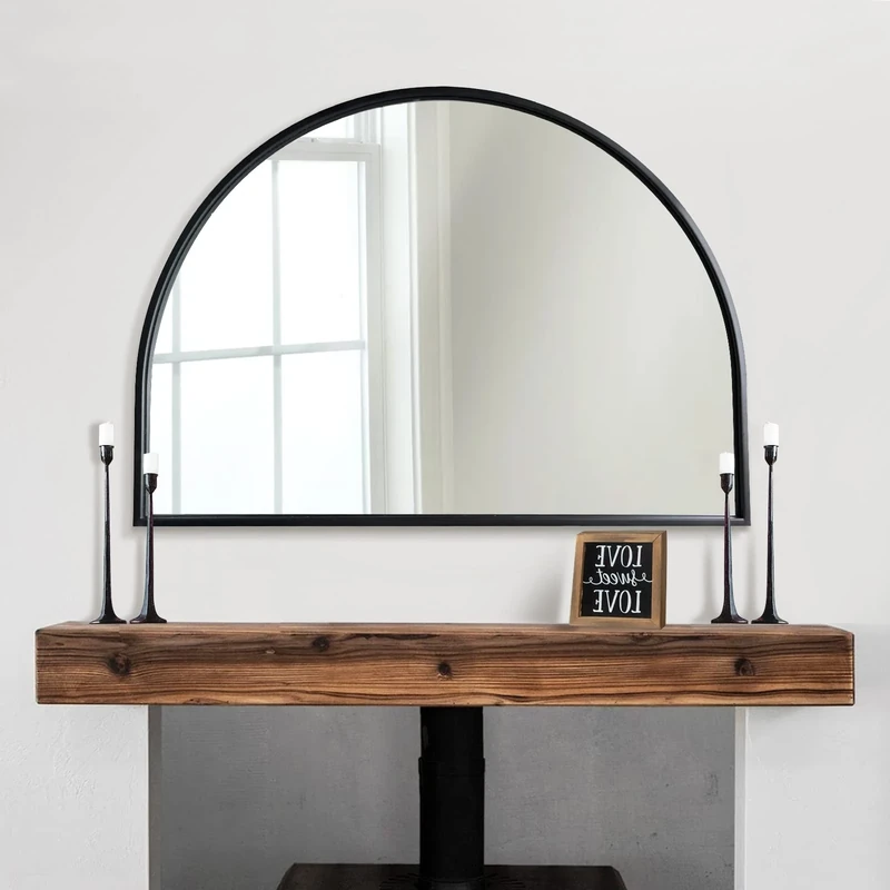 WAMIRRO Minimalist Black Arched Mirror,Large Farmhouse Bathroom Fireplace Mantel Horizontal Wide Arch Mirrors for Entryway/Living Room 26"X36"