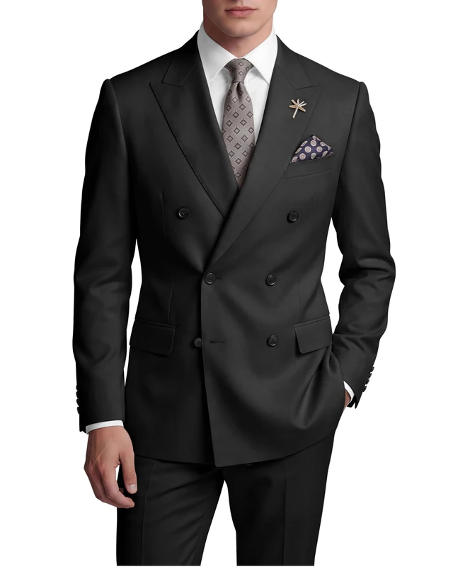 Wangyue Mens Suits Double Breasted Suit Men Slim Fit 2 Piece Wedding Prom Double Breasted Blazer Groom Suit Pants Sets, Black, XS