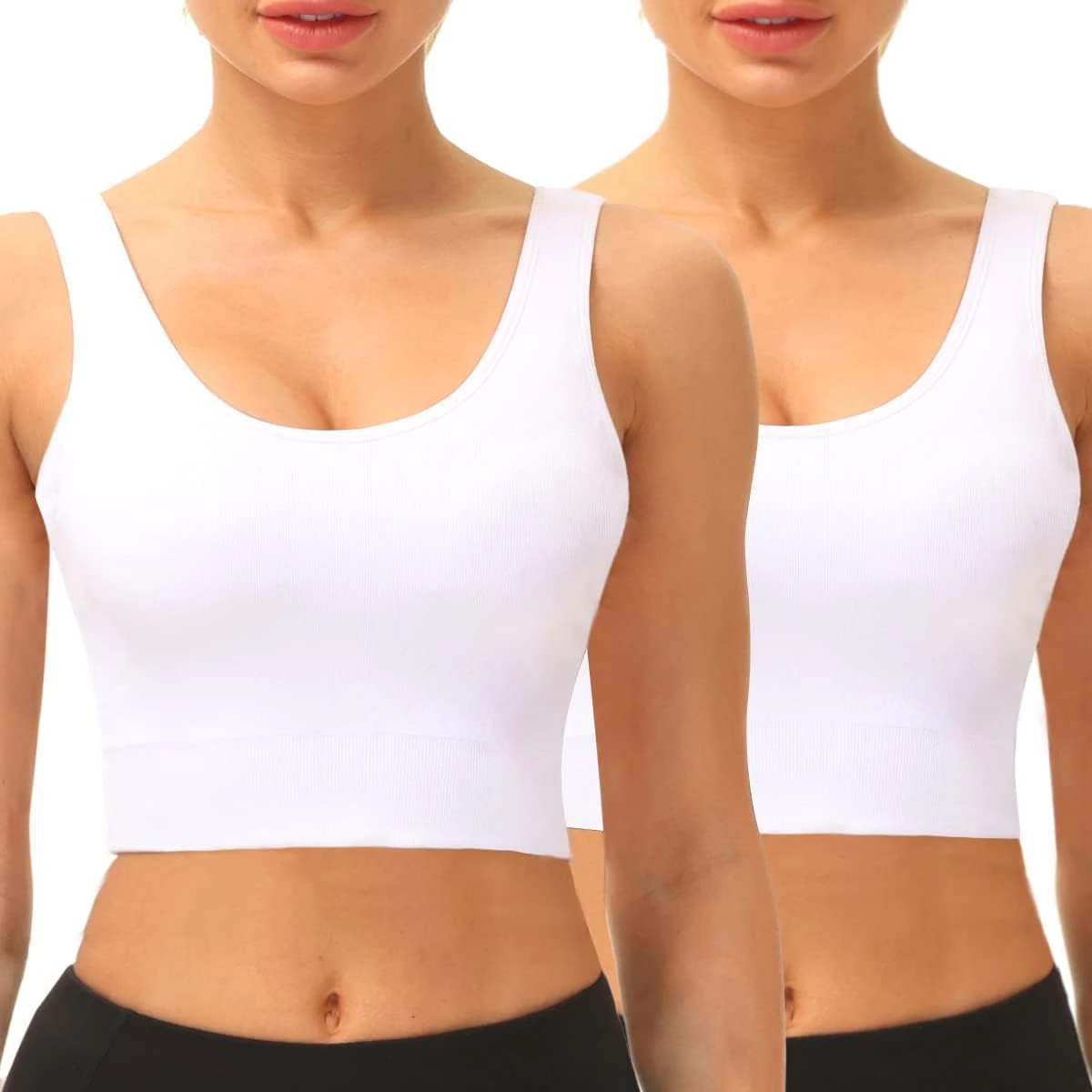 SIMIYA Women Seamless Sports Bra Wireless Compression Bra Without Pading Comfort Yoga Crop Tops Vest for Running Sports Fitness(2 Pack White,M)