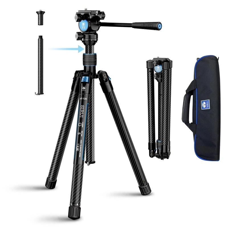 SIRUI Carbon Fibre Tripod for Camera, 152cm Compact Lightweight Tripod with Fluid Head AT-10, for Camera, DSLR, Camcorder, Macro Shooting, Max Load 5kg, Traveler X