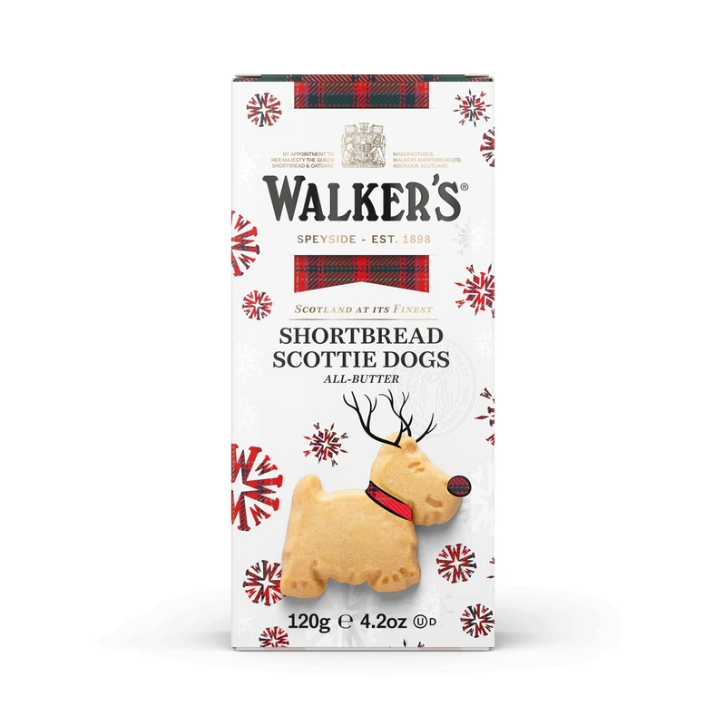 Walker's Shortbread Festive Scottie Dog, Scottish Recipe all Butter Taste with a Crunchy, Crumbly Texture - Holiday Shortbread Cookie Bags 125g (Pack of 12) - Image 1