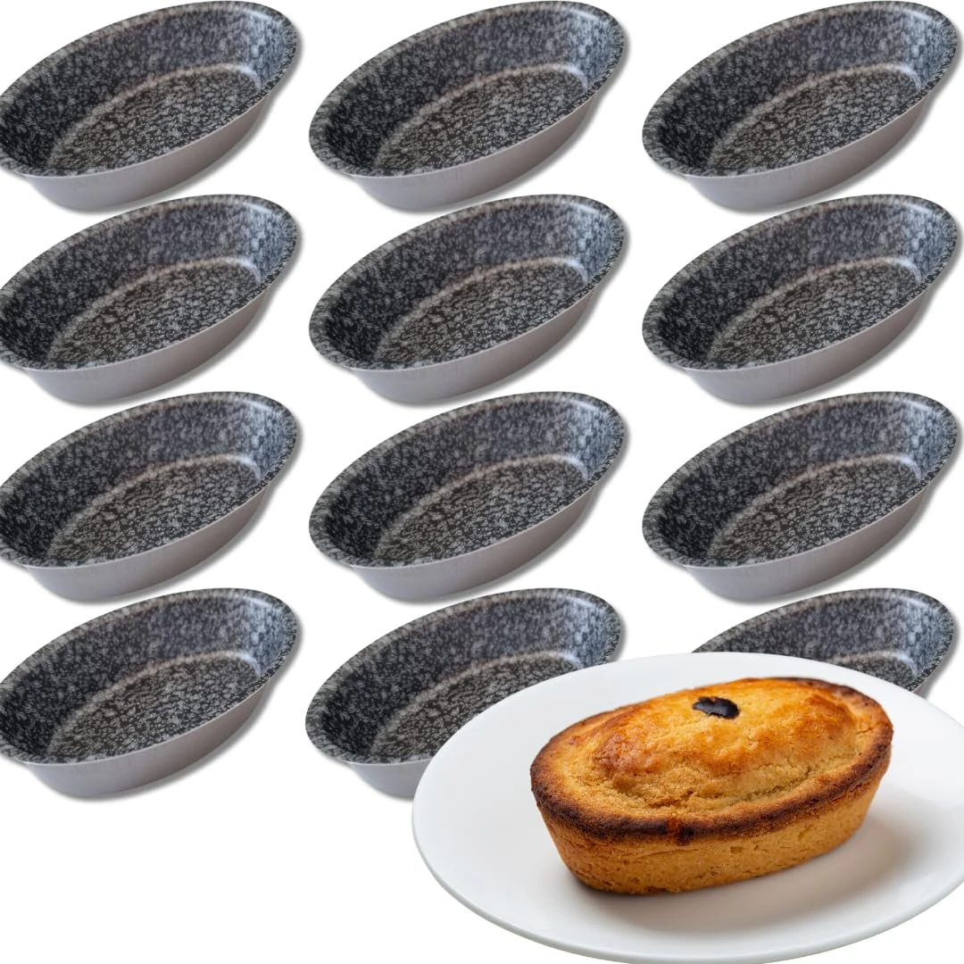 Sunrise 12 Leccesi Pastry Moulds for Pasticciotto Leccese Pastry Moulds, Aluminium with Non-Stick Coating with Stone Effect, 100% Made in Italy, Size 10.5 x 7 cm (12)